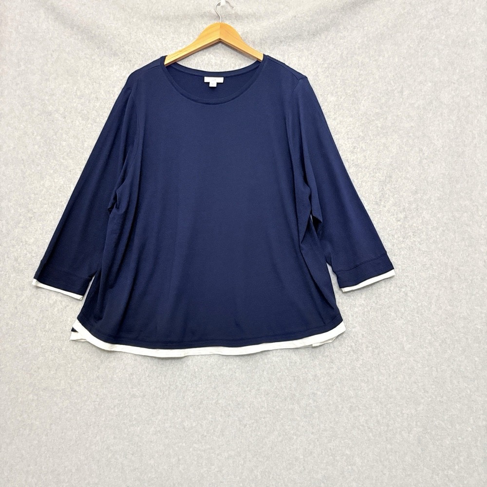 J Jill Top Tencel Size 2X‎ Navy Contrast Hem Casual Minimalist Layers Normcore